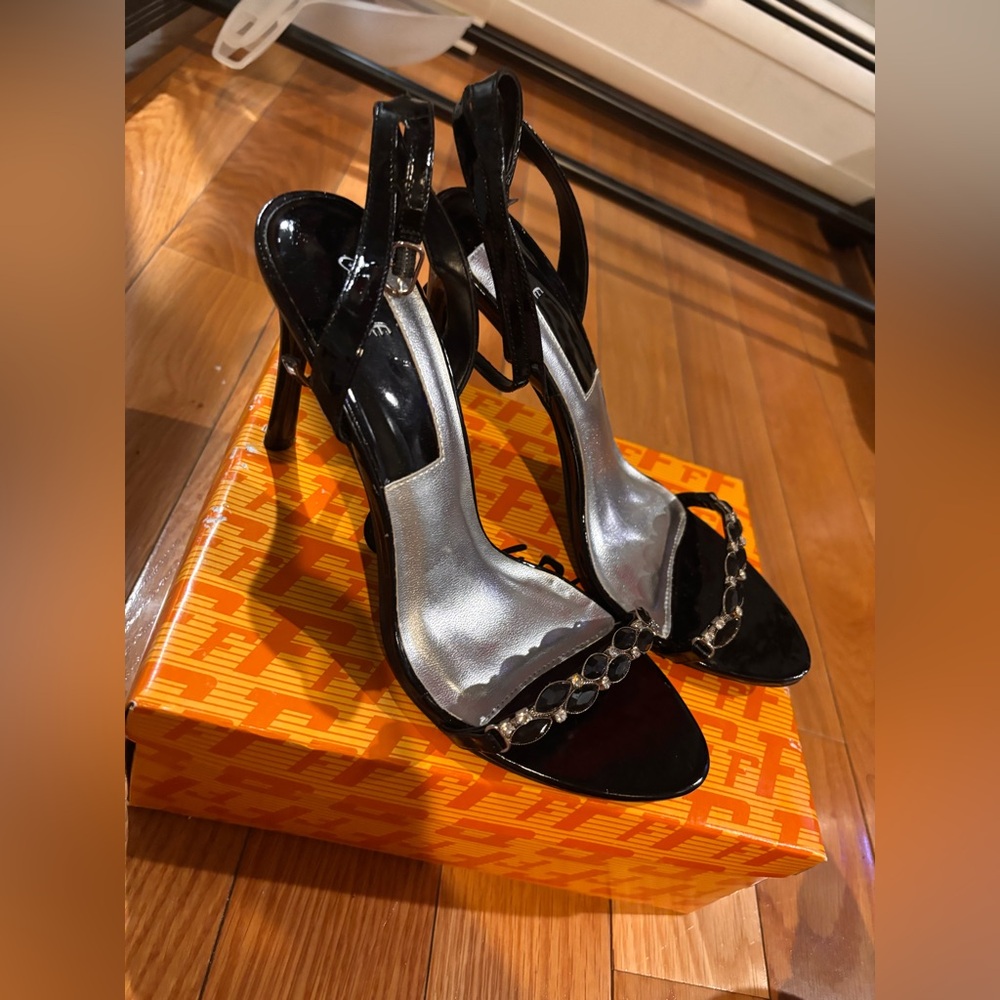 Chic Black and Silver Strappy Heels